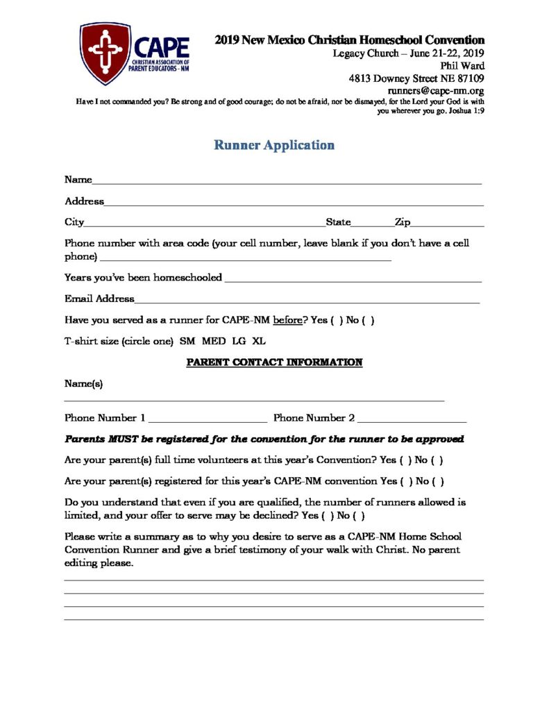 2019 Runner Application CAPE NM